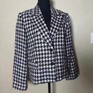 Classic Grandma Core Houndstooth Blazer Structured Petite Fit Black Lilac White